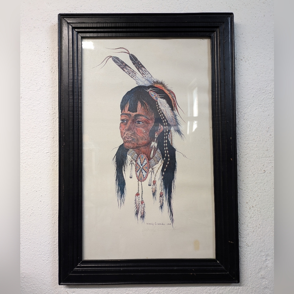 Woody Crumbo framed print Native American wall art signed 1968 Vintage